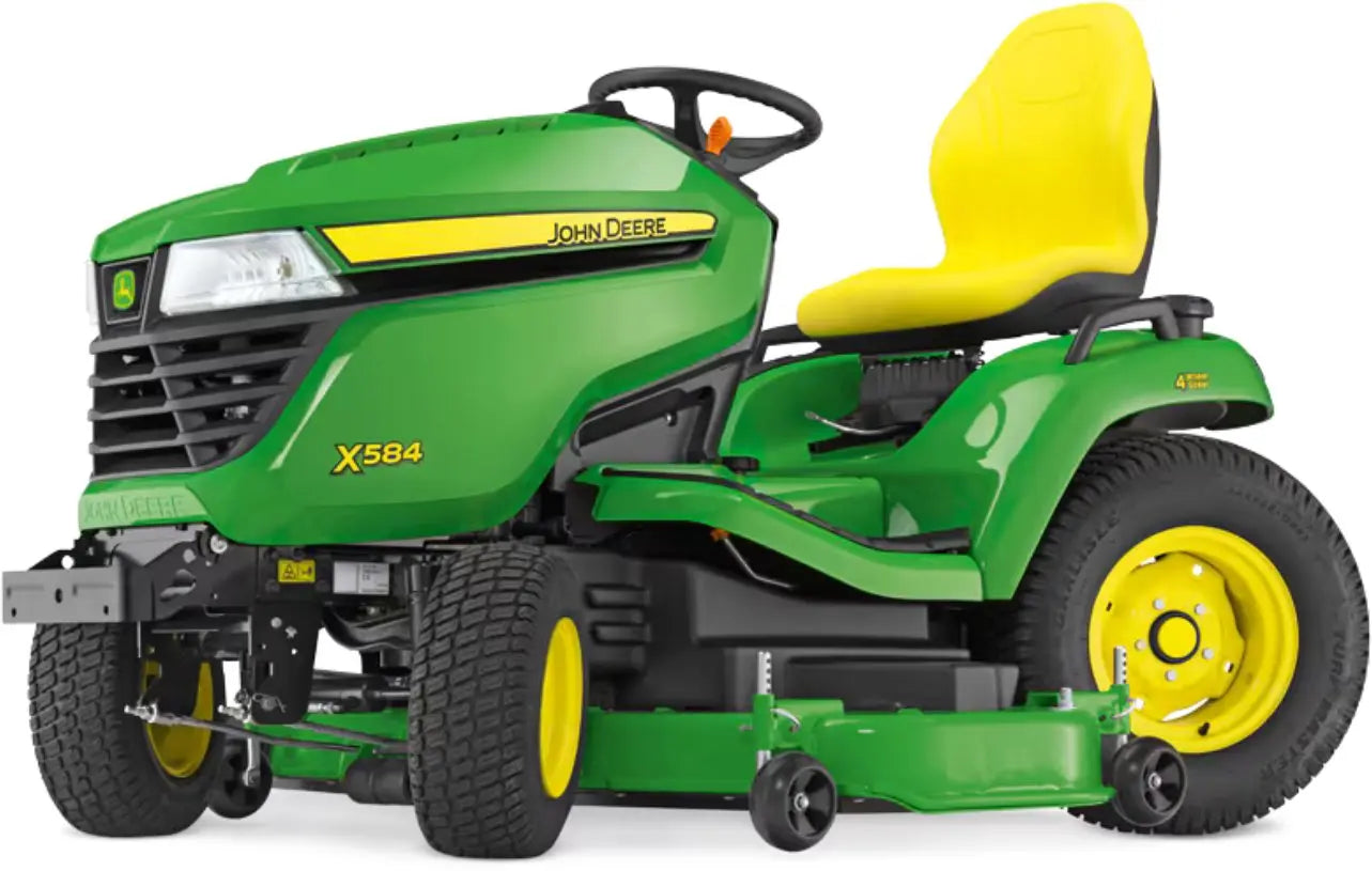 John Deere X584 Rasentraktor mit 137 cm Accel Deep™ Mähwerk – Allradlenkung & Premium-Mähleistung für große Rasenflächen