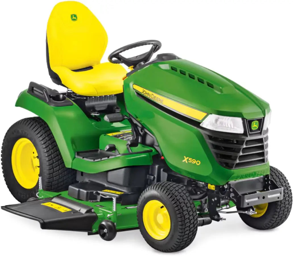 John Deere X590 Rasentraktor mit 122 cm Accel Deep™ Mähwerk – Premium Leistung für perfekte Rasenpflege auf großen Flächen