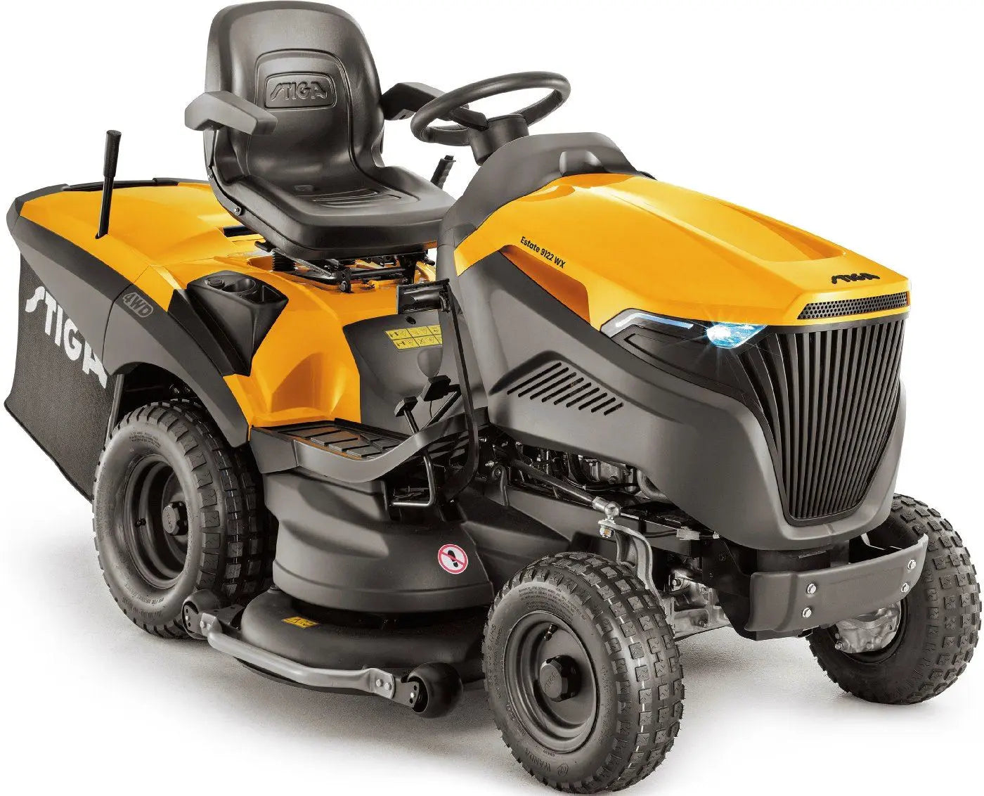STIGA Estate 9122 WX Allrad-Rasentraktor – inklusive Mulchstopfen, Anhängerkupplung und Batterieladegerät für maximale Vielseitigkeit