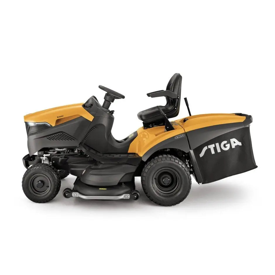 STIGA Estate 9122 WX Allrad-Rasentraktor – inklusive Mulchstopfen, Anhängerkupplung und Batterieladegerät für maximale Vielseitigkeit